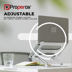 ProperAV Aluminium Construction Fully Adjustable Laptop or Tablet Stand - Silver