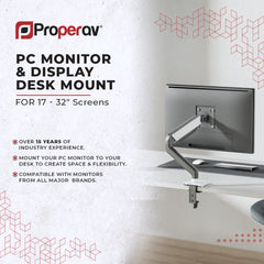 ProperAV Desk Monitor Mount 17" - 32" Gas Spring Swing Arm VESA Max 100x100