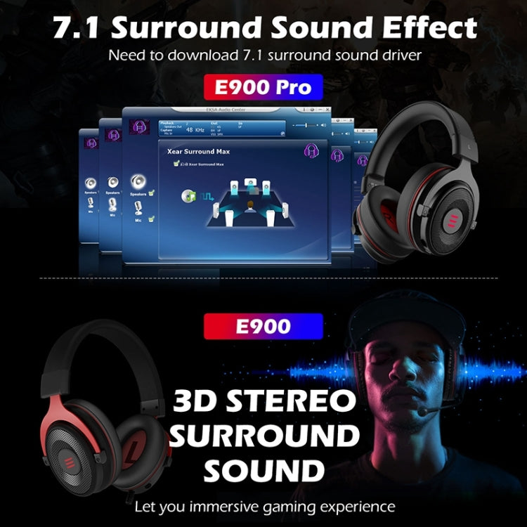 EKSA E900 Pro 7.1 Gaming Wire-Controlled Head-mounted USB Luminous Gaming Headset with Microphone EKSA E900 Pro 7.1 Gaming Wire-Controlled Head-mounted USB Luminous Gaming Headset with Microphone