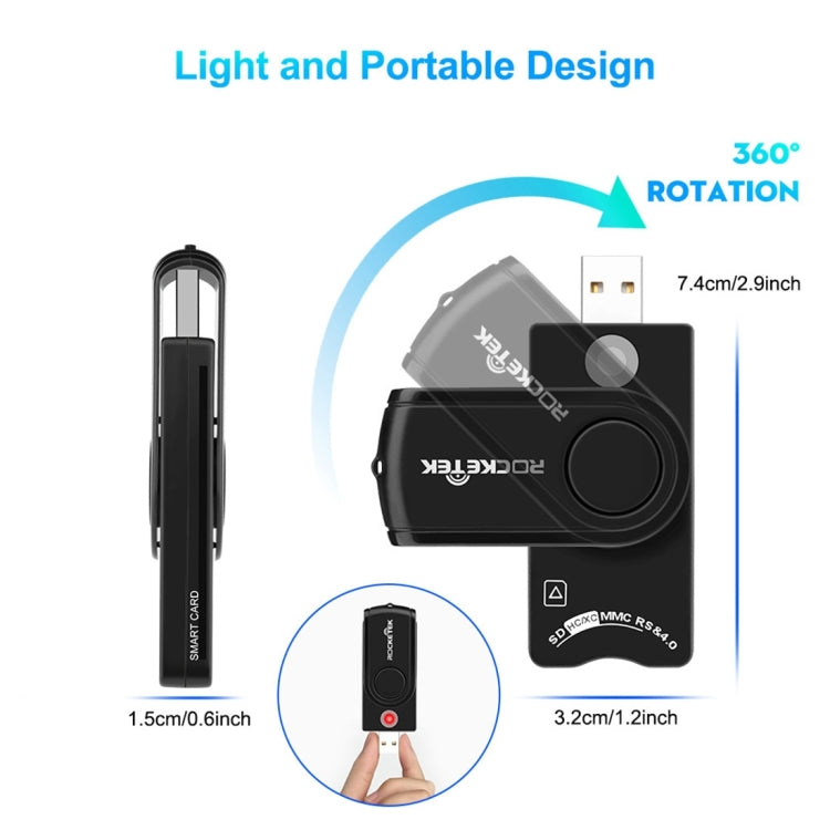 ROCKETEK CR310 USB 2.0 + TF Card + SD Card + SIM Card + Smart Card Multi-function Card Reader, USB 2.0 ROCKETEK CR310 USB 2.0 + TF Card + SD Card + SIM Card + Smart Card Multi-function Card Reader, USB 2.0