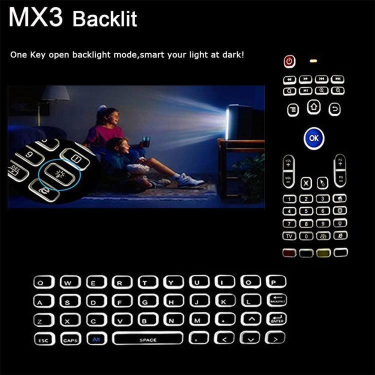 MX3-L White Backlit Version 2.4GHz Fly Air Mouse Wireless Keyboard Remote Control, White Backlit Version MX3-L White Backlit Version 2.4GHz Fly Air Mouse Wireless Keyboard Remote Control, White Backlit Version