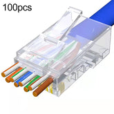 100pcs /Pack Cat5e RJ45 Connector Unshielded Pass Through Modular Plug, Gold: 3u, Cat5e Unshielded Pass Through