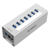 ORICO A3H7 Aluminum High Speed 7 Ports USB 3.0 HUB with 12V/2.5A Power Supply for Laptops, 7 Ports (Silver), 7 Ports (Black)