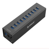 ORICO A3H10 Hub USB 3.0 de aluminio de alta velocidad de 10 puertos con adaptador de corriente para computadoras portátiles, 10 puertos (plateado), 10 puertos (negro)