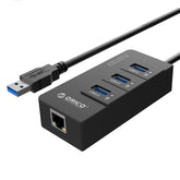 ORICO HR01-U3 ABS 3 puertos USB3.0 HUB Splitter con tarjeta de red Ethernet Gigabit RJ45 externa de 5 Gbps para computadoras portátiles/de escritorio/ultrabook, etc.