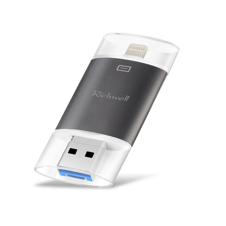 Disco flash push-pull de doble cubierta de metal Richwell 3 en 1 64G tipo C + 8 pines + USB 3.0 con función OTG Disco flash push-pull de doble cubierta de metal Richwell 3 en 1 64G tipo C + 8 pines + USB 3.0 con función OTG