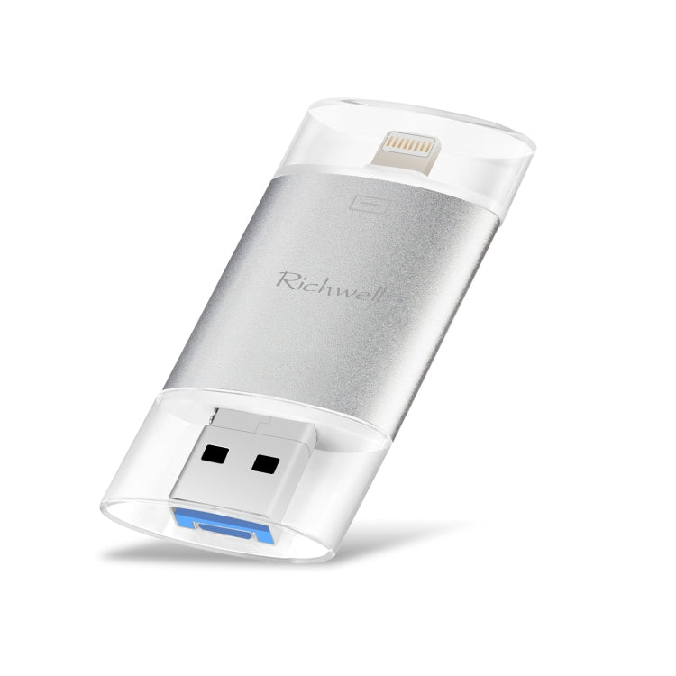 Disco flash push-pull de doble cubierta de metal Richwell 3 en 1 64G tipo C + 8 pines + USB 3.0 con función OTG Disco flash push-pull de doble cubierta de metal Richwell 3 en 1 64G tipo C + 8 pines + USB 3.0 con función OTG