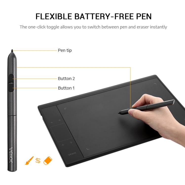 VEIKK A30 10x6 inch 5080 LPI Smart Touch Electronic Graphic Tablet, with Type-c Interface, A30 VEIKK A30 10x6 inch 5080 LPI Smart Touch Electronic Graphic Tablet, with Type-c Interface, A30