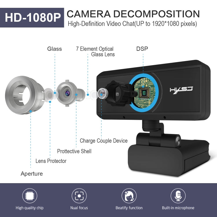 HXSJ S4 1080P Adjustable 180 Degree HD Manual Focus Video Webcam PC Camera with Microphone HXSJ S4 1080P Adjustable 180 Degree HD Manual Focus Video Webcam PC Camera with Microphone