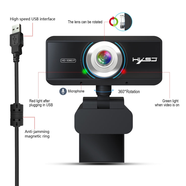 HXSJ S4 1080P Adjustable 180 Degree HD Manual Focus Video Webcam PC Camera with Microphone HXSJ S4 1080P Adjustable 180 Degree HD Manual Focus Video Webcam PC Camera with Microphone