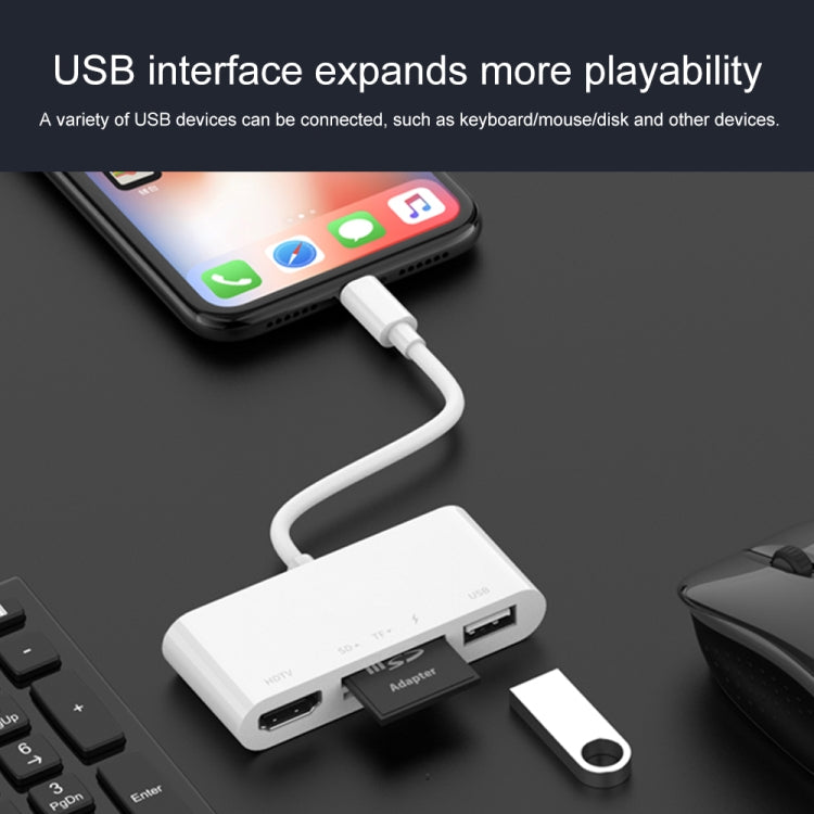 75215 5 in 1 8 Pin to HDMI + SD Card Slot + TF Card Slot + USB + 8 Pin Charging Port HD Video Converter, 75215 75215 5 in 1 8 Pin to HDMI + SD Card Slot + TF Card Slot + USB + 8 Pin Charging Port HD Video Converter, 75215