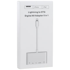 5 in 1 8 Pin Male to USB + HDMI + TF / SD Card Slot + 8 Pin Power Female OTG Digital AV Adapter, TF / SD Card Slot