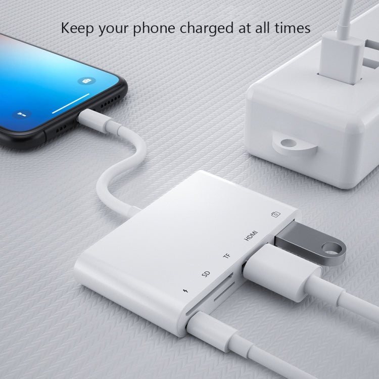 5 in 1 8 Pin Male to USB + HDMI + TF / SD Card Slot + 8 Pin Power Female OTG Digital AV Adapter, TF / SD Card Slot 5 in 1 8 Pin Male to USB + HDMI + TF / SD Card Slot + 8 Pin Power Female OTG Digital AV Adapter, TF / SD Card Slot