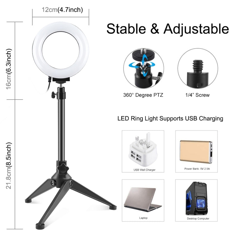 PULUZ 4.7 inch 12cm USB 3 Modes Dimmable LED Ring Vlogging Photography Video Lights + Desktop Tripod Holder with Cold Shoe Tripod Ball Head PULUZ 4.7 inch 12cm USB 3 Modes Dimmable LED Ring Vlogging Photography Video Lights + Desktop Tripod Holder with Cold Shoe Tripod Ball Head