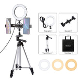 PULUZ Tripod Mount + Live Broadcast Dual Phone Bracket + 6.2 inch 16cm LED Ring Vlogging Video Light Kits