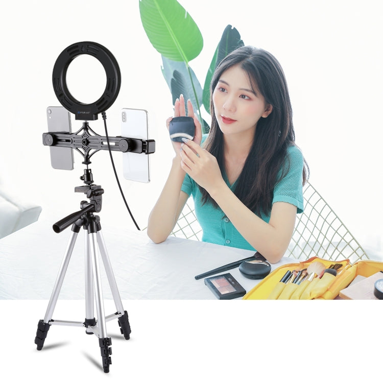 PULUZ Tripod Mount +  Live Broadcast Dual Phone Bracket + 6.2 inch 16cm LED Ring Vlogging Video Light Kits, 3 in 1 PULUZ Tripod Mount +  Live Broadcast Dual Phone Bracket + 6.2 inch 16cm LED Ring Vlogging Video Light Kits, 3 in 1