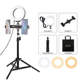 PULUZ 70cm Tripod Mount + Live Broadcast Dual Phone Bracket + 6.2 inch 16cm LED Ring Vlogging Video Light Kits