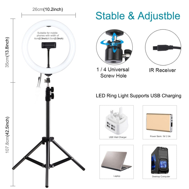 PULUZ 1.1m Tripod Mount + 10.2 inch 26cm RGBW LED Ring Vlogging Video Light  Live Broadcast Kits with Remote Control & Cold Shoe Tripod Ball Head & Phone Clamp, 1.1m Tripod+RGBW with Remote PULUZ 1.1m Tripod Mount + 10.2 inch 26cm RGBW LED Ring Vlogging Video Light  Live Broadcast Kits with Remote Control & Cold Shoe Tripod Ball Head & Phone Clamp, 1.1m Tripod+RGBW with Remote