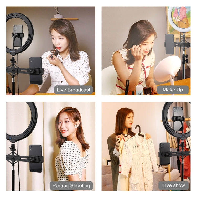 PULUZ Dual Phone Brackets Horizontal Holder + 1.1m Tripod Mount + 10.2 inch 26cm LED Ring Vlogging Video Light  Live Broadcast Kits PULUZ Dual Phone Brackets Horizontal Holder + 1.1m Tripod Mount + 10.2 inch 26cm LED Ring Vlogging Video Light  Live Broadcast Kits