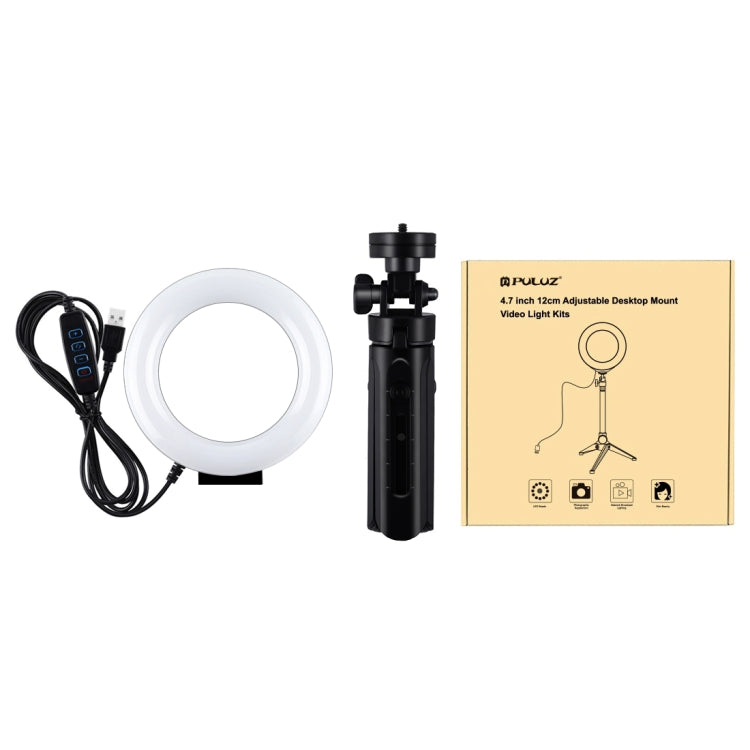 PULUZ 4.7 inch 12cm USB 3 Modes Dimmable LED Ring Vlogging Photography Video Lights + Pocket Tripod Mount Kit with Cold Shoe Tripod Ball Head, 4.7 inch Light+Pocket Tripod PULUZ 4.7 inch 12cm USB 3 Modes Dimmable LED Ring Vlogging Photography Video Lights + Pocket Tripod Mount Kit with Cold Shoe Tripod Ball Head, 4.7 inch Light+Pocket Tripod