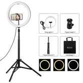 PULUZ 11.8 inch 30cm Light + 1.65m Tripod Mount Curved Surface USB 3 Modes Dimmable Dual Color Temperature LED Ring Vlogging Video Light Live Broadcast Kits with Phone Clamp