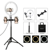PULUZ 11.8 inch 30cm Light + 1.65m Tripod + Dual Phone Bracket Curved Surface USB 3 Modes Dimmable Dual Color Temperature LED Ring Vlogging Video Light Live Broadcast Kits with Phone Clamp