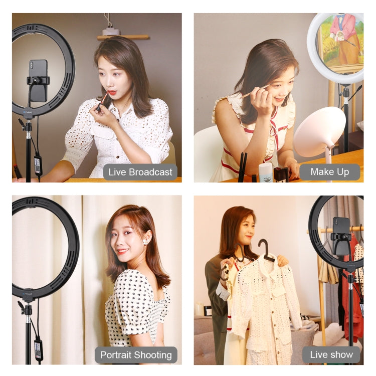 PULUZ 11.8 inch 30cm RGBW Light + 1.1m Tripod Mount Curved Surface Dimmable LED Dual Color Temperature LED Ring Selfie Vlogging Video Light  Live Broadcast Kits with Cold Shoe Tripod Ball Head & Phone Clamp & Remote Control PULUZ 11.8 inch 30cm RGBW Light + 1.1m Tripod Mount Curved Surface Dimmable LED Dual Color Temperature LED Ring Selfie Vlogging Video Light  Live Broadcast Kits with Cold Shoe Tripod Ball Head & Phone Clamp & Remote Control