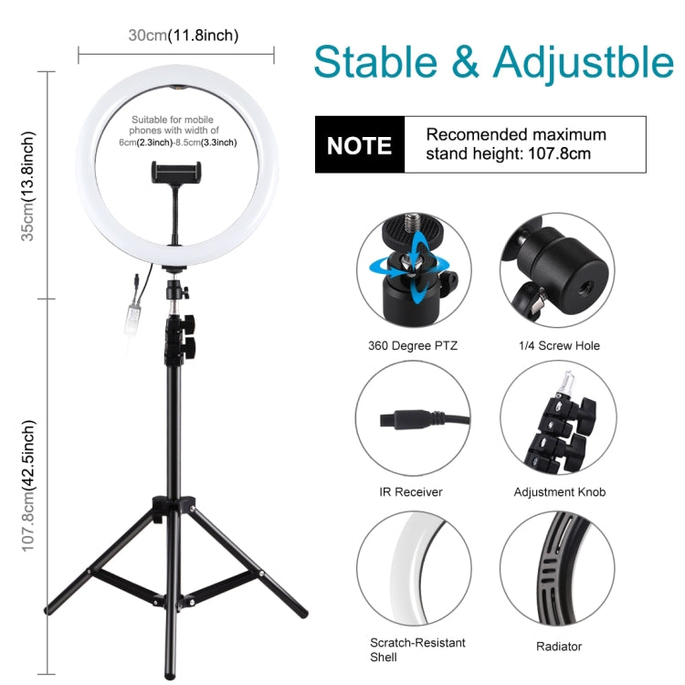 PULUZ 11.8 inch 30cm RGBW Light + 1.1m Tripod Mount Curved Surface Dimmable LED Dual Color Temperature LED Ring Selfie Vlogging Video Light  Live Broadcast Kits with Cold Shoe Tripod Ball Head & Phone Clamp & Remote Control PULUZ 11.8 inch 30cm RGBW Light + 1.1m Tripod Mount Curved Surface Dimmable LED Dual Color Temperature LED Ring Selfie Vlogging Video Light  Live Broadcast Kits with Cold Shoe Tripod Ball Head & Phone Clamp & Remote Control