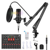 PULUZ Sound Card Live Broadcast Bluetooth Sound Mixer Studio Microphone Kits with Suspension Scissor Arm & Metal Shock Mount, Chinese Version