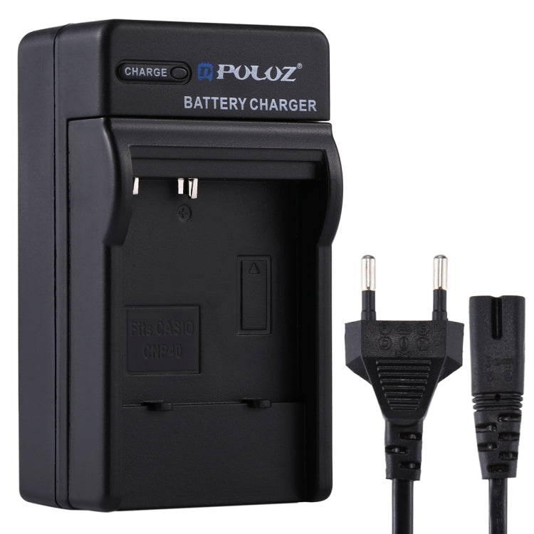 Cargador de batería PULUZ con enchufe europeo y cable para batería CASIO CNP40, CNP40 con enchufe europeo