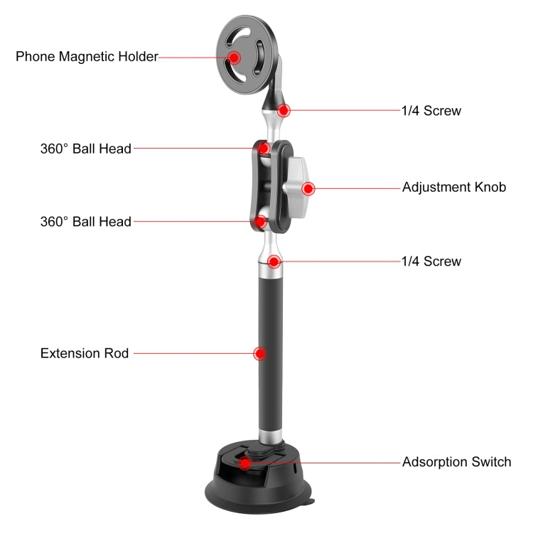 PULUZ Car Suction Cup Arm Mount Phone Tablet Magnetic Holder with Phone Clamp PULUZ Car Suction Cup Arm Mount Phone Tablet Magnetic Holder with Phone Clamp