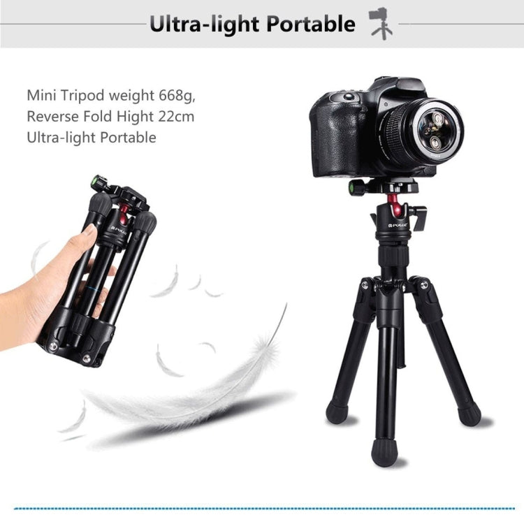PULUZ  Pocket Mini Microspur Photos Magnesium Alloy Tripod Mount with 360 Degree Ball Head  for DSLR &  Digital Camera, Adjustable Height: 24.5-57cm, Load Max: 3kg, Microspur Tripod PULUZ  Pocket Mini Microspur Photos Magnesium Alloy Tripod Mount with 360 Degree Ball Head  for DSLR &  Digital Camera, Adjustable Height: 24.5-57cm, Load Max: 3kg, Microspur Tripod