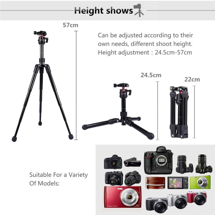 PULUZ  Pocket Mini Microspur Photos Magnesium Alloy Tripod Mount with 360 Degree Ball Head  for DSLR &  Digital Camera, Adjustable Height: 24.5-57cm, Load Max: 3kg, Microspur Tripod PULUZ  Pocket Mini Microspur Photos Magnesium Alloy Tripod Mount with 360 Degree Ball Head  for DSLR &  Digital Camera, Adjustable Height: 24.5-57cm, Load Max: 3kg, Microspur Tripod