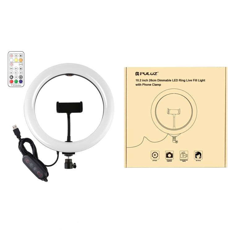 PULUZ 10.2 inch 26cm Curved Surface 168 LED Marquee LED RGBWW Dual-color Temperature Dimmable Ring Vlogging Photography Video Lights with Cold Shoe Tripod Ball Head & Remote Control & Phone Clamp PULUZ 10.2 inch 26cm Curved Surface 168 LED Marquee LED RGBWW Dual-color Temperature Dimmable Ring Vlogging Photography Video Lights with Cold Shoe Tripod Ball Head & Remote Control & Phone Clamp