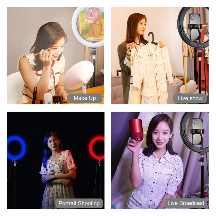 PULUZ 10.2 inch 26cm Curved Surface 168 LED Marquee LED RGBWW Dual-color Temperature Dimmable Ring Vlogging Photography Video Lights with Cold Shoe Tripod Ball Head & Remote Control & Phone Clamp PULUZ 10.2 inch 26cm Curved Surface 168 LED Marquee LED RGBWW Dual-color Temperature Dimmable Ring Vlogging Photography Video Lights with Cold Shoe Tripod Ball Head & Remote Control & Phone Clamp