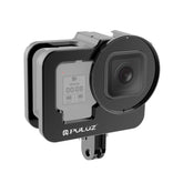 PULUZ für GoPro HERO12 Black /11 Black /10 Black /9 Black Verdickte Gehäuseschale CNC-Aluminiumlegierung Schutzkäfig mit Versicherungsrahmen und 52-mm-UV-Objektiv, für GoPro HERO9 Black Thicken