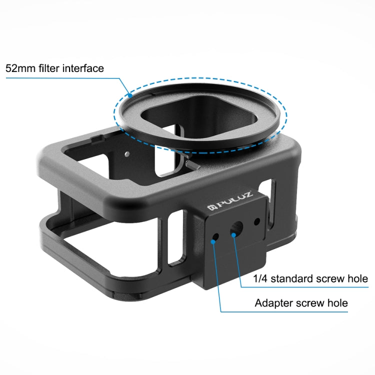 For GoPro HERO13 Black /12 Black /11 Black /10 Black /9 Black PULUZ Thin Housing Shell CNC Aluminum Alloy Protective Cage with Insurance Frame & 52mm UV Lens For GoPro HERO13 Black /12 Black /11 Black /10 Black /9 Black PULUZ Thin Housing Shell CNC Aluminum Alloy Protective Cage with Insurance Frame & 52mm UV Lens
