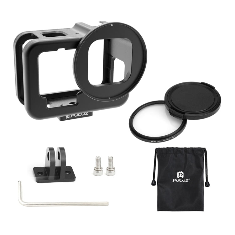 For GoPro HERO13 Black /12 Black /11 Black /10 Black /9 Black PULUZ Thin Housing Shell CNC Aluminum Alloy Protective Cage with Insurance Frame & 52mm UV Lens For GoPro HERO13 Black /12 Black /11 Black /10 Black /9 Black PULUZ Thin Housing Shell CNC Aluminum Alloy Protective Cage with Insurance Frame & 52mm UV Lens