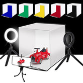 PULUZ 30 cm zusammenklappbares tragbares Ringlicht-Fotobeleuchtungsstudio-Shooting-Zelt-Box-Kit mit 6 Farbhintergründen (Schwarz, Weiß, Gelb, Rot, Grün, Blau), Größe aufgeklappt: 31 cm x 31 cm x 32 cm, 30 cm Box-Kit