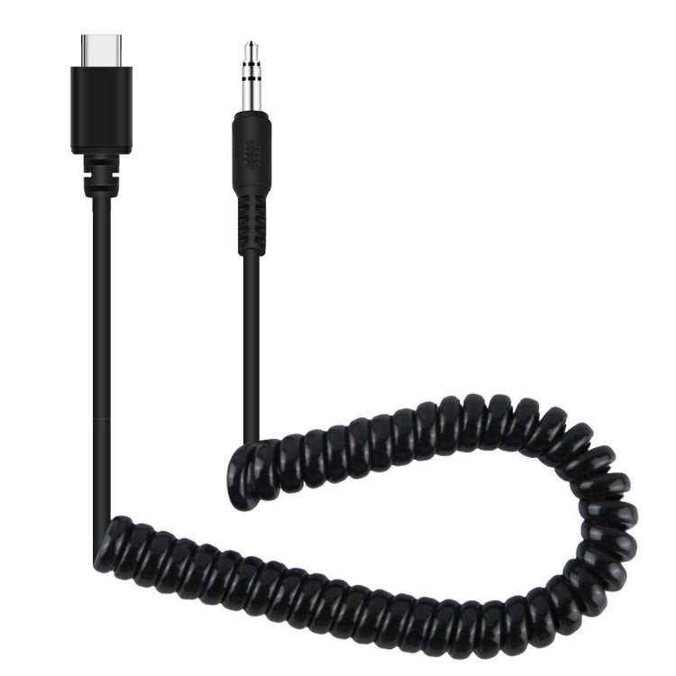 PULUZ 3.5 mm TRRS macho a tipo C / USB-C macho Adaptador de audio para micrófono en vivo Cable en espiral con resorte para Samsung, Huawei y teléfonos inteligentes, cable que se extiende hasta 100 cm, 3.5 mm macho a tipo C