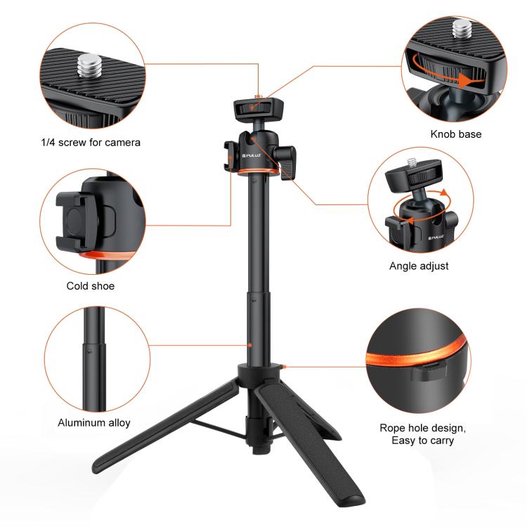 Trípode de extensión para cámara de teléfono mini PULUZ, soporte de rótula de 360 grados, zapata fría, palo para selfies, trípode para cámara de teléfono Trípode de extensión para cámara de teléfono mini PULUZ, soporte de rótula de 360 grados, zapata fría, palo para selfies, trípode para cámara de teléfono