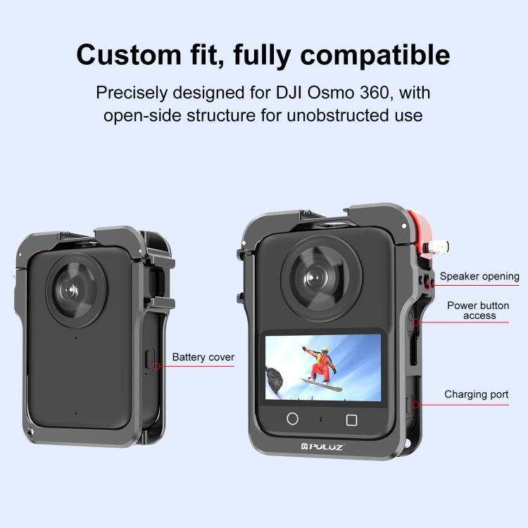 For DJI Osmo 360 PULUZ Aluminum Alloy Protective Cage Expansion Frame with Lens Cover For DJI Osmo 360 PULUZ Aluminum Alloy Protective Cage Expansion Frame with Lens Cover