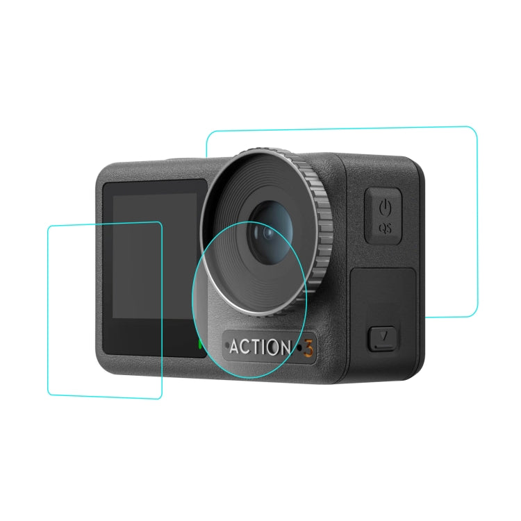 For DJI Osmo Action 3  PULUZ 3-in-1 Lens Front and Back Screen Tempered Glass Explosion-proof Film For DJI Osmo Action 3  PULUZ 3-in-1 Lens Front and Back Screen Tempered Glass Explosion-proof Film