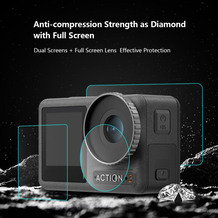 For DJI Osmo Action 3  PULUZ 3-in-1 Lens Front and Back Screen Tempered Glass Explosion-proof Film For DJI Osmo Action 3  PULUZ 3-in-1 Lens Front and Back Screen Tempered Glass Explosion-proof Film