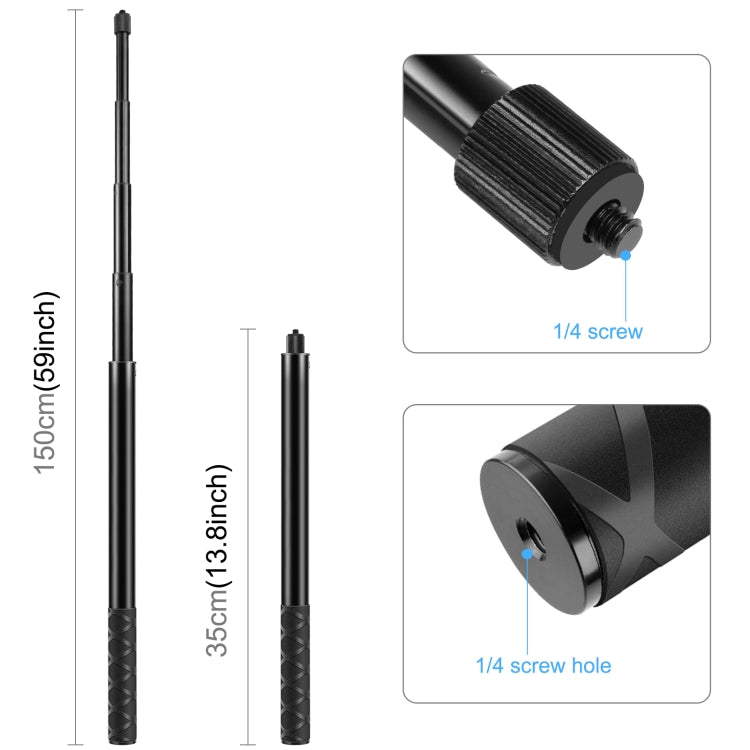 PULUZ 157cm Metal Selfie Stick Monopod  for Insta360 One RS / X2 / X3 / X4 / DJI Osmo 360, 150cm Monopod PULUZ 157cm Metal Selfie Stick Monopod  for Insta360 One RS / X2 / X3 / X4 / DJI Osmo 360, 150cm Monopod