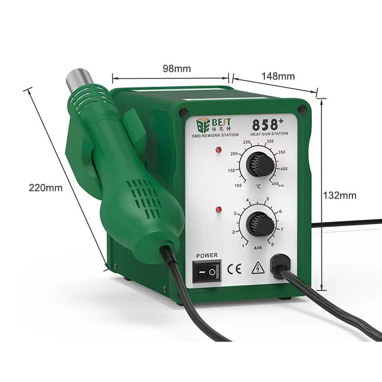 BEST BST-858+ AC 220V 50Hz 650W Adjustable Temperature Unleaded Hot Air Gun with Helical Wind BEST BST-858+ AC 220V 50Hz 650W Adjustable Temperature Unleaded Hot Air Gun with Helical Wind