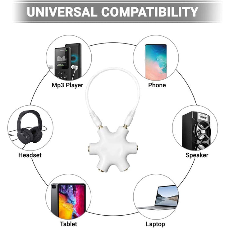 6 Ports Audio Splitter Headphone Connector with 3.5mm Audio Cable, Compatible with Phones, Tablets, Headphones, MP3 Player, Car/Home Stereo & More 6 Ports Audio Splitter Headphone Connector with 3.5mm Audio Cable, Compatible with Phones, Tablets, Headphones, MP3 Player, Car/Home Stereo & More