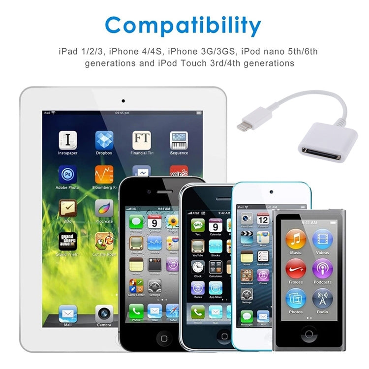 8 Pin Male to 30 Pin Female Sync Data Cable Adapter, Cable Length: 14cm, 14cm 8 Pin Male to 30 Pin 8 Pin Male to 30 Pin Female Sync Data Cable Adapter, Cable Length: 14cm, 14cm 8 Pin Male to 30 Pin