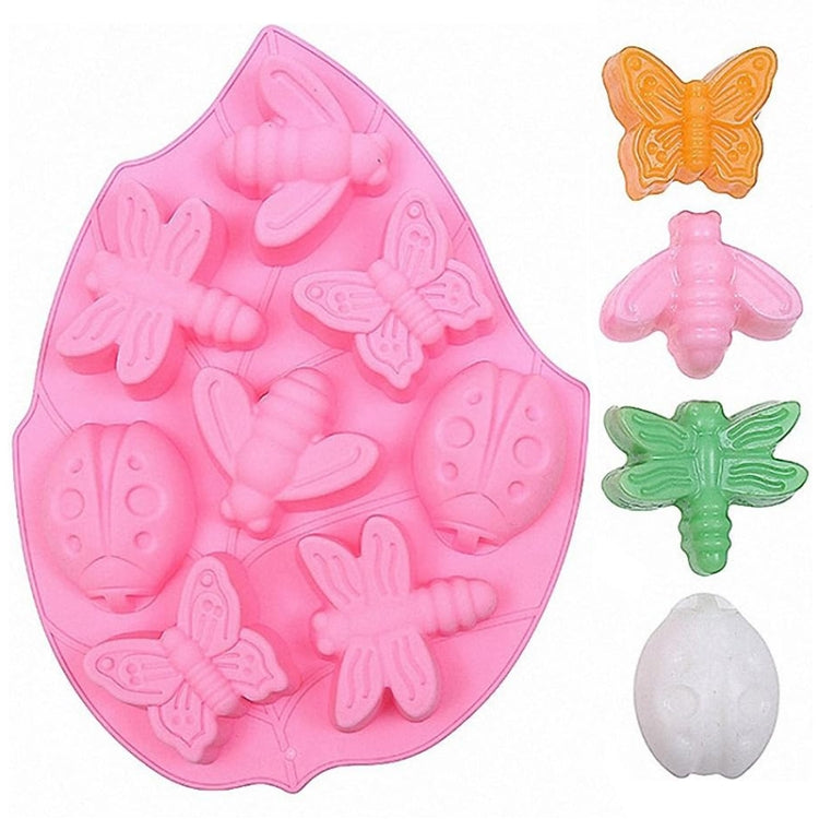 8-in-1 Insect Butterfly Dragonfly Beetle Shaped Silica Cake Mold, 8 In 1(Pink)