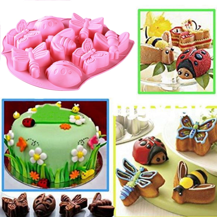 8-in-1 Insect Butterfly Dragonfly Beetle Shaped Silica Cake Mold, 8 In 1(Pink) 8-in-1 Insect Butterfly Dragonfly Beetle Shaped Silica Cake Mold, 8 In 1(Pink)